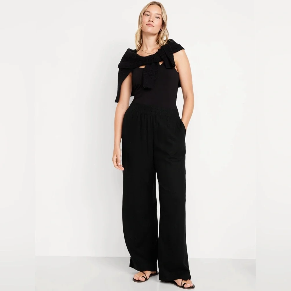 NWT! Black High-Waisted Linen-Blend Wide-Leg Pants - Multiple 💎